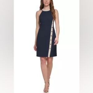 Tommy Hilfiger Women's Sleeveless Halter Neck Button Trim Dress